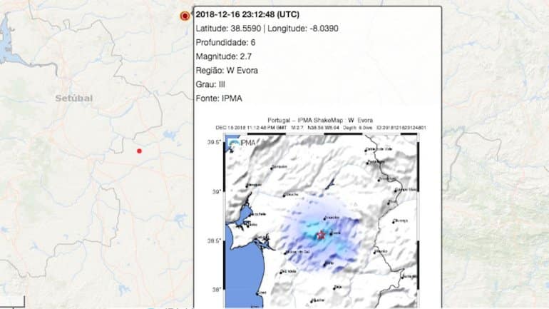 Sismo de magnitude 2,7 sentido na zona de Évora