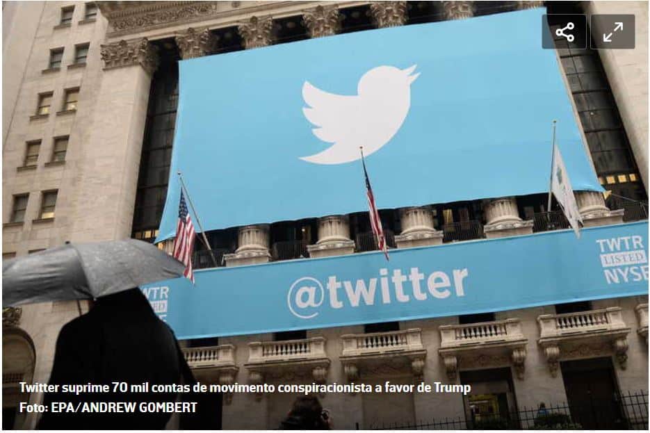 Twitter suprime 70 mil contas de movimento conspiracionista a favor de Trump
